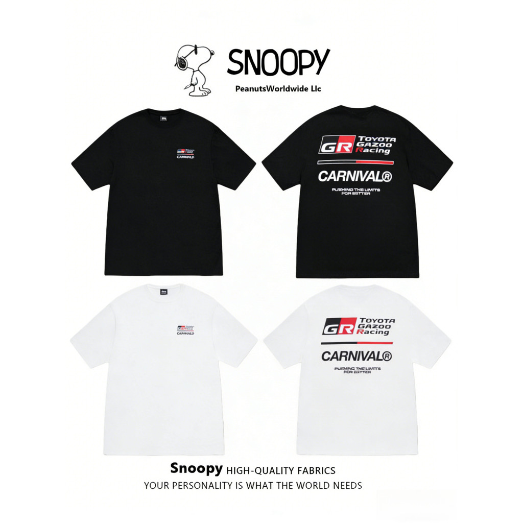 เสื้อยืดแขนสั้นสไตล์นักแข่ง CARNIVAL X TOYOTA GAZOO สำหรับผู้ชาย ผ้าฝ้าย