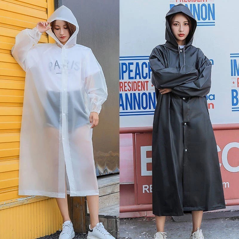 เสื้อกันฝนผู้ใหญ่ EVA หนา น้ำหนักเบา ใส ทนทาน กันน้ำได้ดี แขนยาวพร้อมฮู๊ด  แขนจั๊ม ขนาดฟรีไซส์ สวมใส่ได้ทั้งชายและหญิง