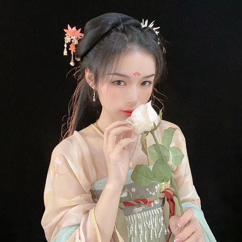 Maple Leaf Hairpin แบบใหม่จากDi Muqing - อุปกรณ์เสริมผมHanfu ประดับไข่มุกและลายใบเมเปิ้ล