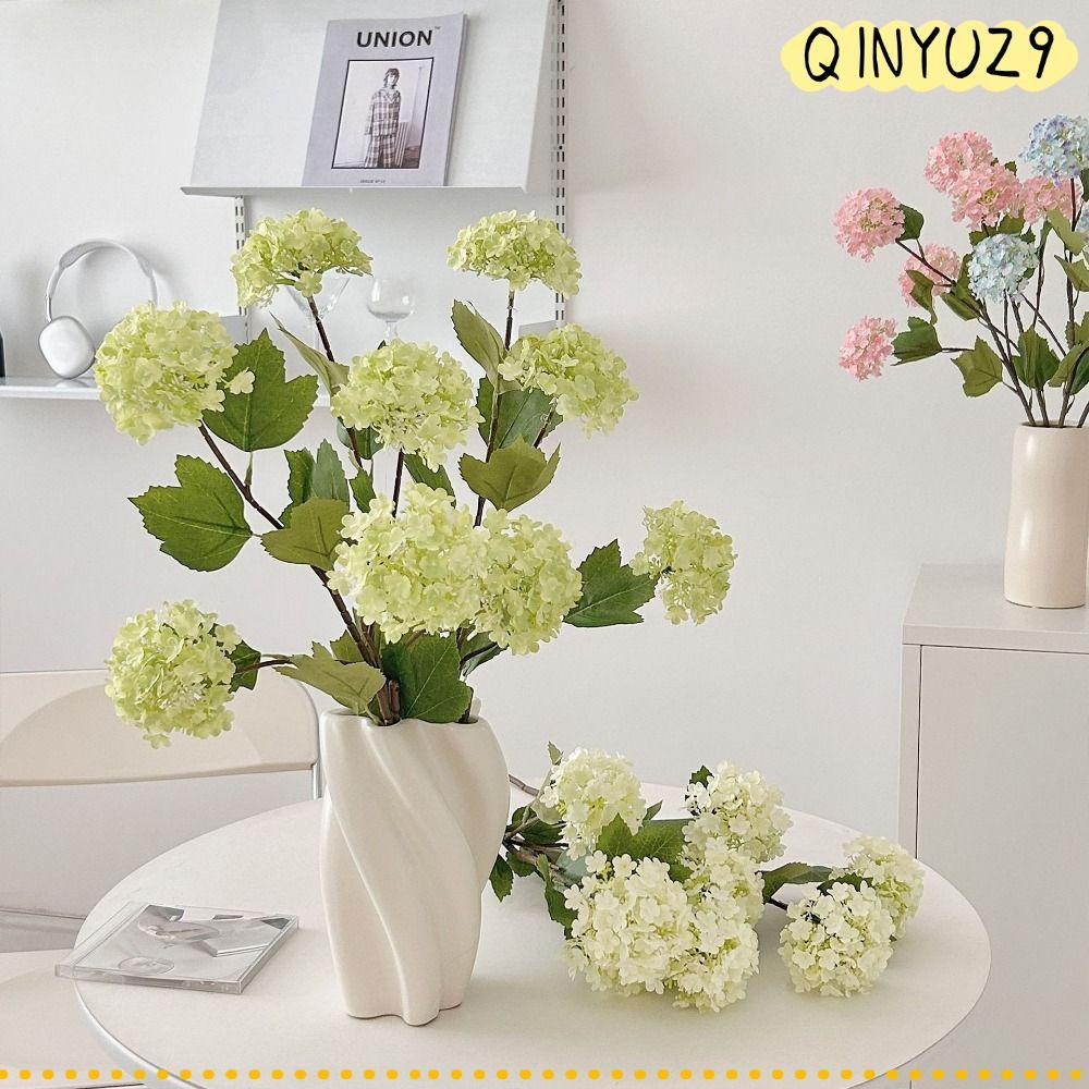 QINYUZ9QX ดอกไม้ไฮเดรนเยียประดิษฐ์, Lush สาขาสีเขียวใบประดิษฐ์ Faux พืช, 3 หัวสีขาวดอกไม้ปลอมการถ่าย