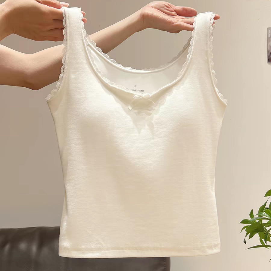 Solid Lace เสื้อกั๊กผู้หญิ ผู้หญิงหน้าอก Pad ด้านข้างสนับสนุนรับหน้าอกผ้าไหมน้ําแข็งความรู้สึกเย็น Slimmer ดู Top