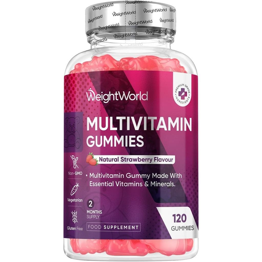 Multivitamin Gummies for Women & Men - 13 Ingrated - 120 Gummies - 2 Month ply - Natural Strawberry 