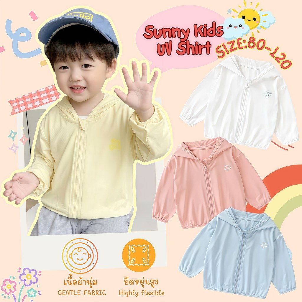 BABY BEACH เสื้อคลุมแขนยาวเด็ก เสื้ื้อกันหนาวเด็ก กันลม กันUV 🧥มีไซส์ 80-120 สีสันสดใสส่งจากไทย Y746
