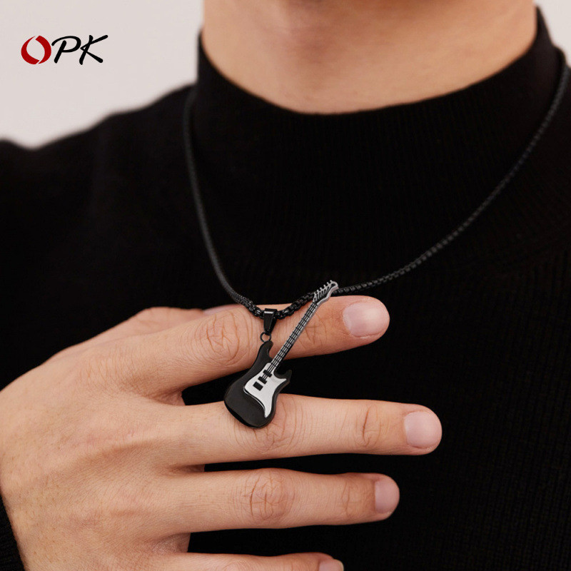 OPK เครื่องประดับที่ไม่ซ้ํากันอินเทรนด์ยุโรปอเมริกัน Hip-Hop กีต้าร์สแตนเลสจี้ Street คลาสสิกอินเทรน