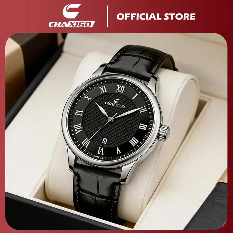 CHAXIGO ผู้ชายธุรกิจนาฬิกา 3bar กันน้ําหรูหราควอตซ์นาฬิกาผู้ชายนาฬิกา Workwear 7696 1songkran