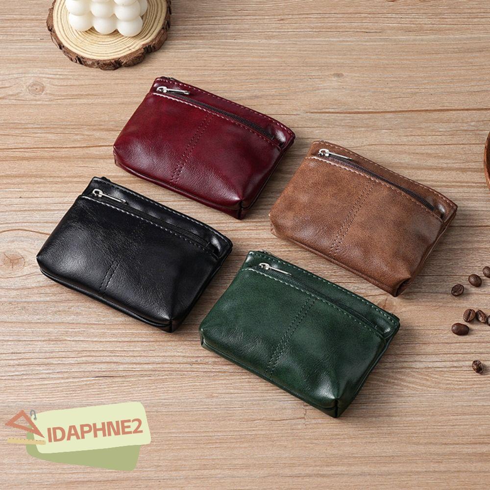 IDAPHNE2 Zero Wallet, Zipper Vintage Coin Purse, Fashion Solid Color PU Leather Card Holder