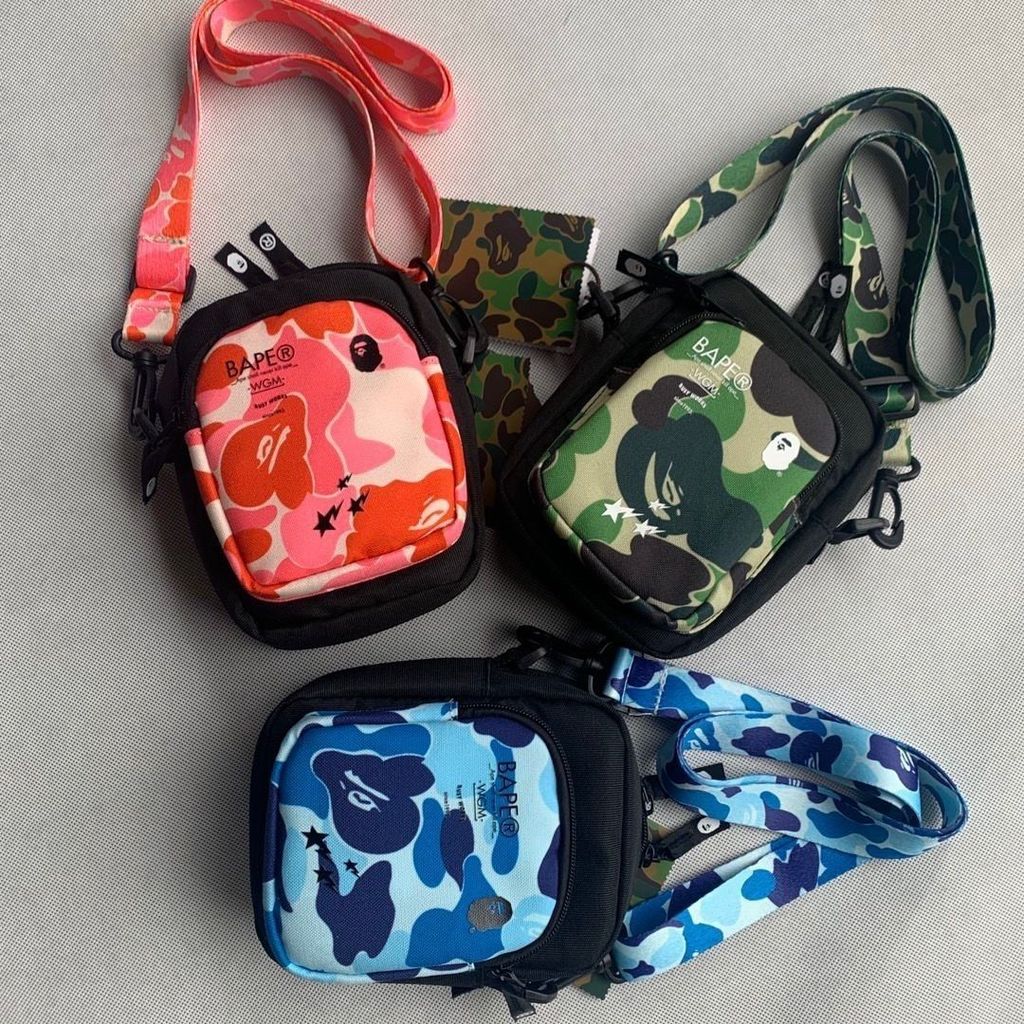 MINI Camouflage การจับคู่สี Ape Man ผู้ชายผู้หญิงคู่ MINI กระเป๋าโทรศัพท์มือถือไหล่กระเป๋า Messenger