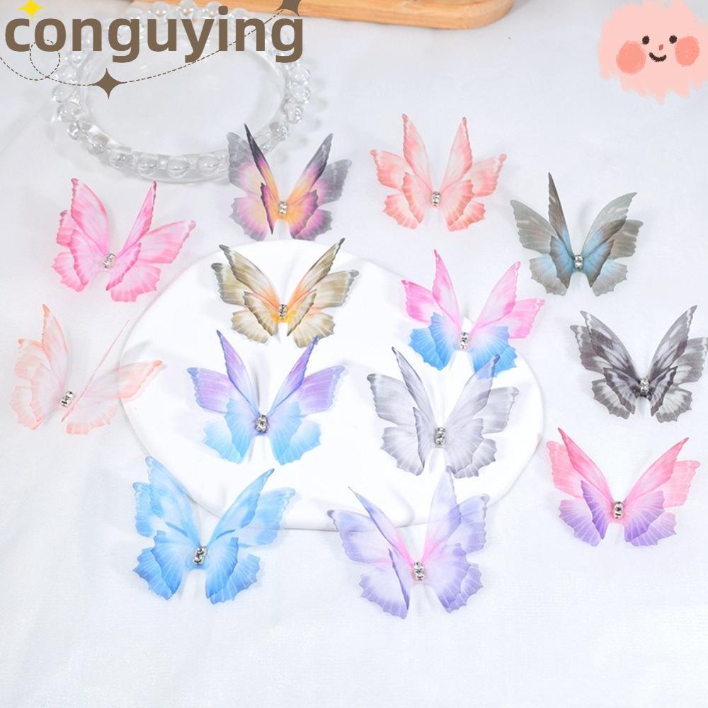 การก่อสร้าง 50 ชิ้นผ้า Organza ผีเสื้อ Appliques, Gradient สี Dreamy Fairy ชีฟองผีเสื้อ, DIY Handmade 5 ซม.จําลองตาข่ายผีเสื้อ Patch