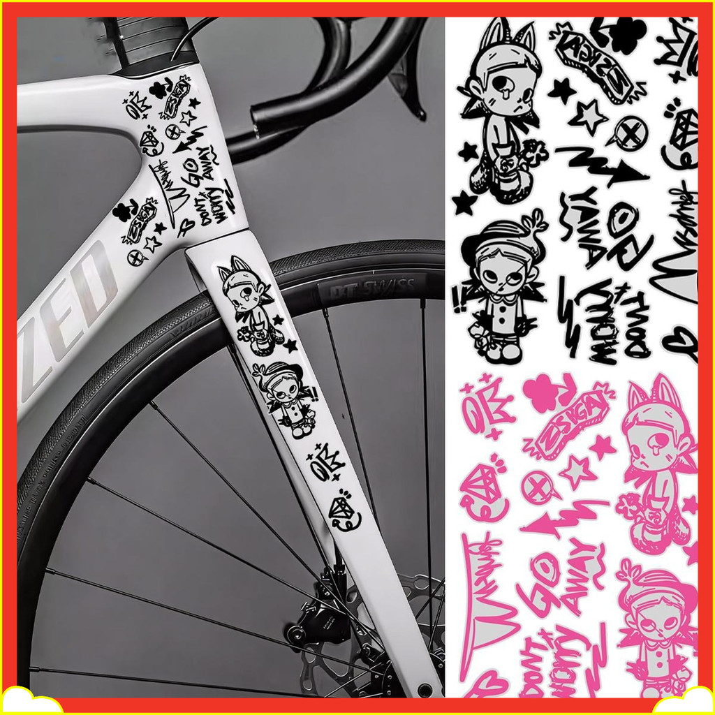 การ์ตูน Graffiti DIY สติกเกอร์สําหรับแผนที่จักรยานเสือภูเขากรอบลงหลอดส้อมกันน้ําโปร่งใส UV Decals