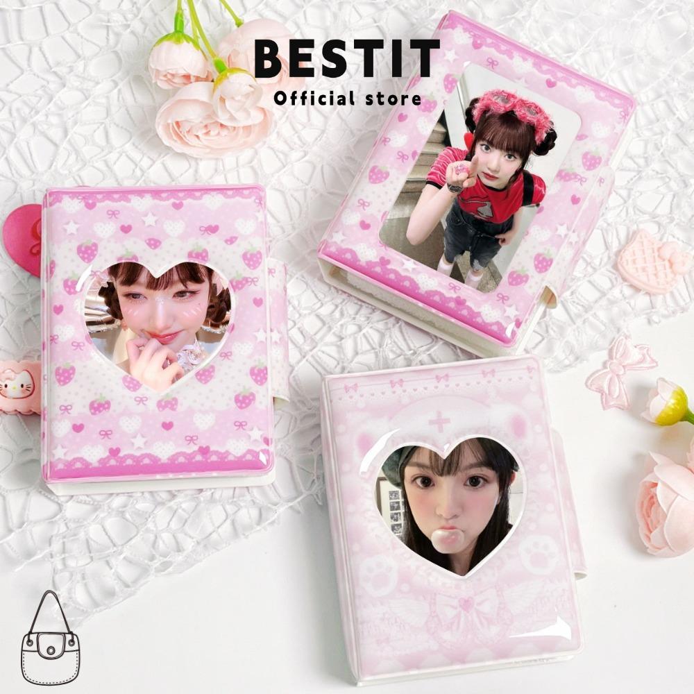 อัลบั้มรูปแบบสมุดการ์ด ลายหมีน้อยสีชมพู ขนาด 3 นิ้ว 32 สล็อต PVC ปกป้องภาพถ่าย