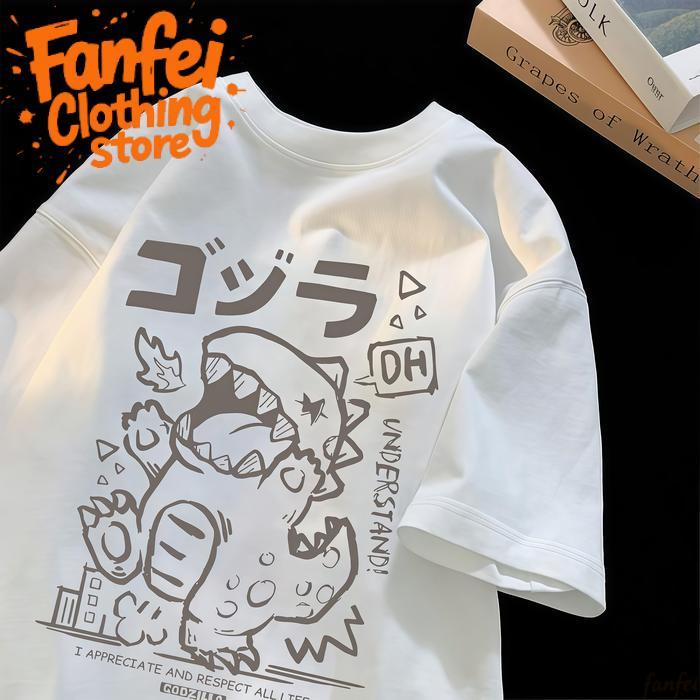 จัดส่งตลอด 24 ชั่วโมง Fanfei เสื้อยืดไดโนเสาร์ unisex แขนสั้น สบาย เสื้อยืดฤดูร้อน 2026 รูปแบบใหม่