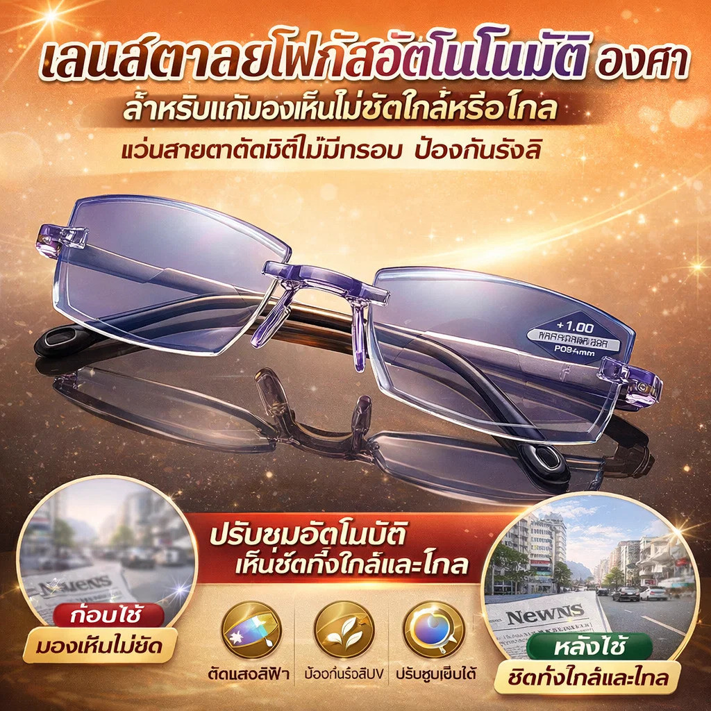 1/2/4 ชิ้น🌟ซื้อ 2 ฟรี 2🌟แว่นสายตายาวซูมอัตโนมัติ/ป้องกันแสงสีฟ้าเลนส์ป้องกันรังสี ไร้กรอบ ใกล้แว่นตา