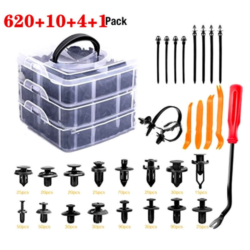 Cooltools Car Rivets Fasteners กล่องบรรจุพลาสติก Auto Fastener คลิปสําหรับกันชนซ่อม 635 ชิ้น