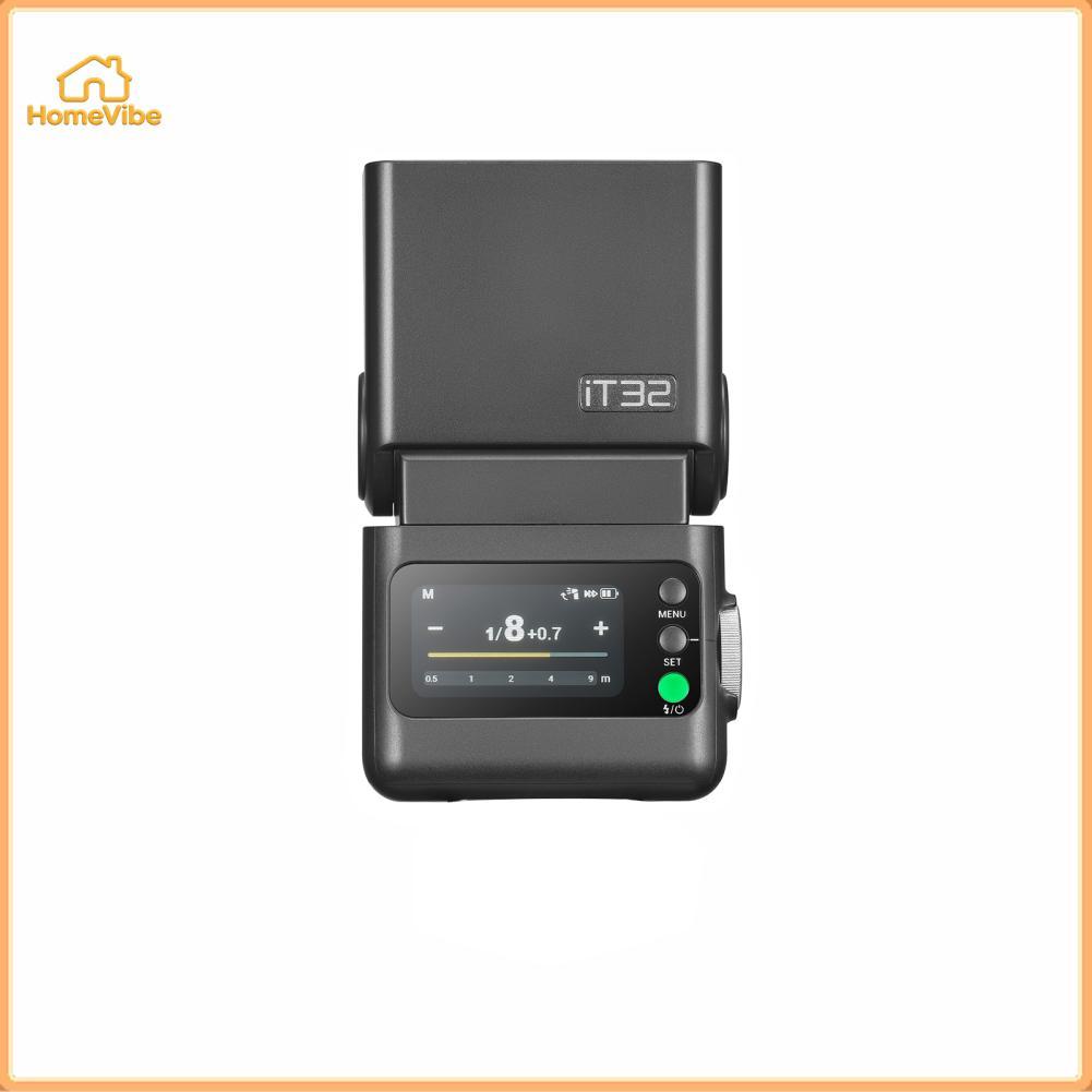 HomeVibe Godox IT32 กล้องแฟลช LCD หน้าจอสัมผัสควบคุม TLL หัวแบบยืดหยุ่น LED ไฟสร้างแบบจำลองเข้ากันได้กับ Nikon/ Fujifilm Series รองเท้าร้อน