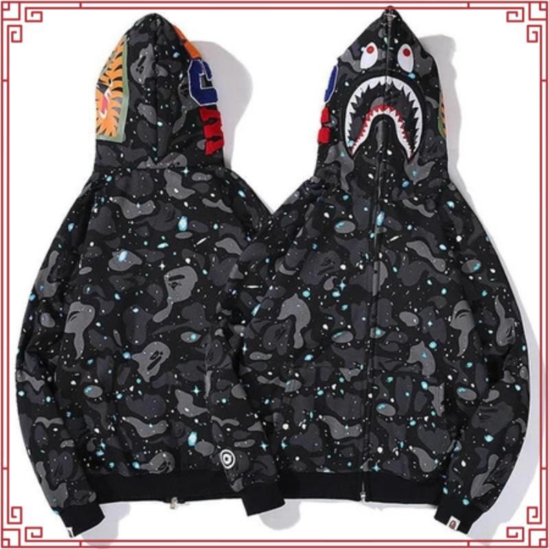 Bape x New Jeans สีชมพูและกรมท่า Unisex Full Teg Zipper Hoodie Jacket