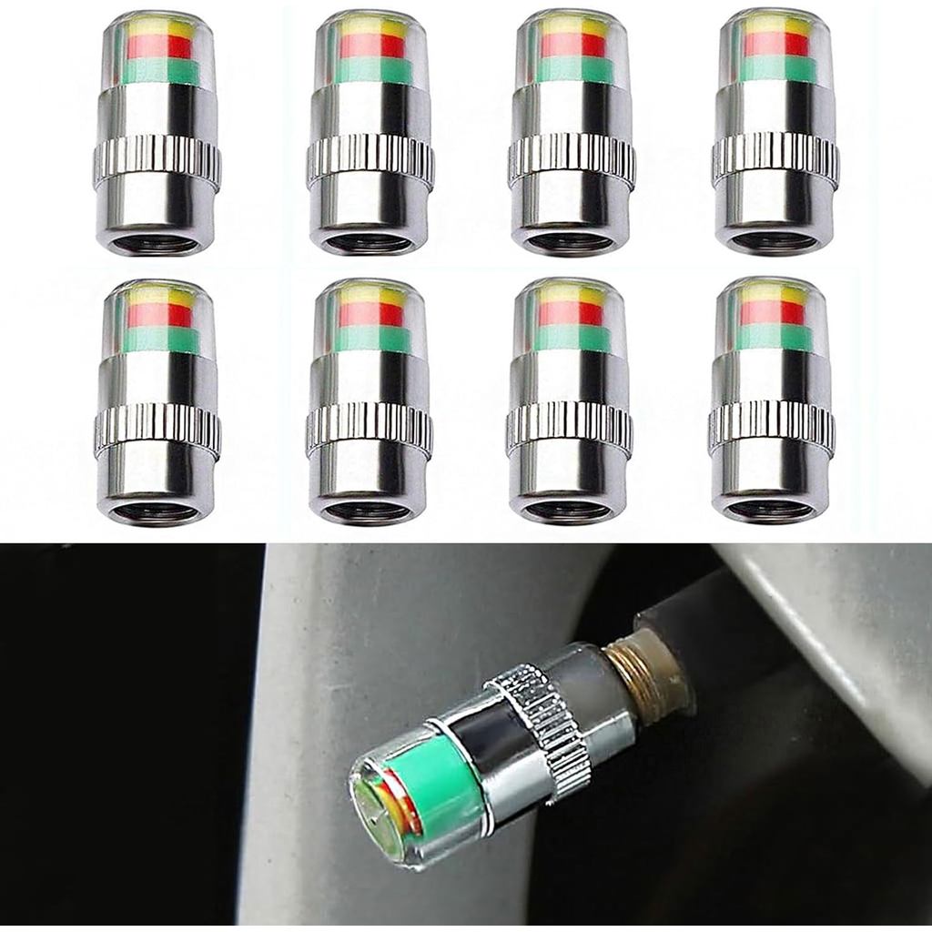 ANKAIA 8 ชิ้นความดันยางรถวาล์ว Stem Caps เซนเซอร์ตัวบ่งชี้ 3 สี Eye Alert (3.0Bar 42-to-46 PSI)