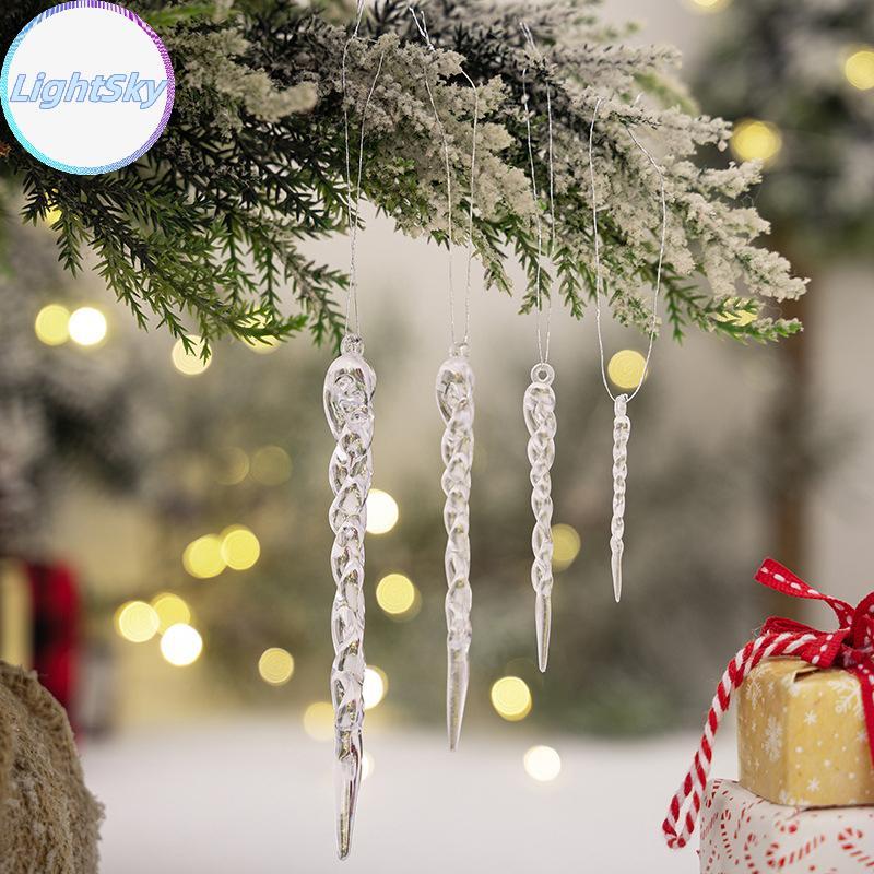 LightSky 5/12 ชิ้นต้นคริสต์มาสจําลอง Icicle Ice Strip จี้อะคริลิค Icicle ตกแต่งเทศกาลวันหยุด Xmas Dr