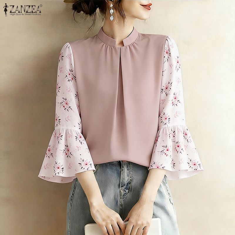 ZANZEA เสื้อเบลาส์ลายดอกไม้สำหรับปาร์ตี้ สไตล์ลำลองสำหรับผู้หญิง ราคา ถูกที่สุด ดีลบีเคเค แกลเลอรีภาพที่ 4