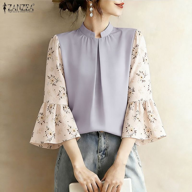 ZANZEA เสื้อเบลาส์ลายดอกไม้สำหรับปาร์ตี้ สไตล์ลำลองสำหรับผู้หญิง ราคา ถูกที่สุด ดีลบีเคเค แกลเลอรีภาพที่ 5