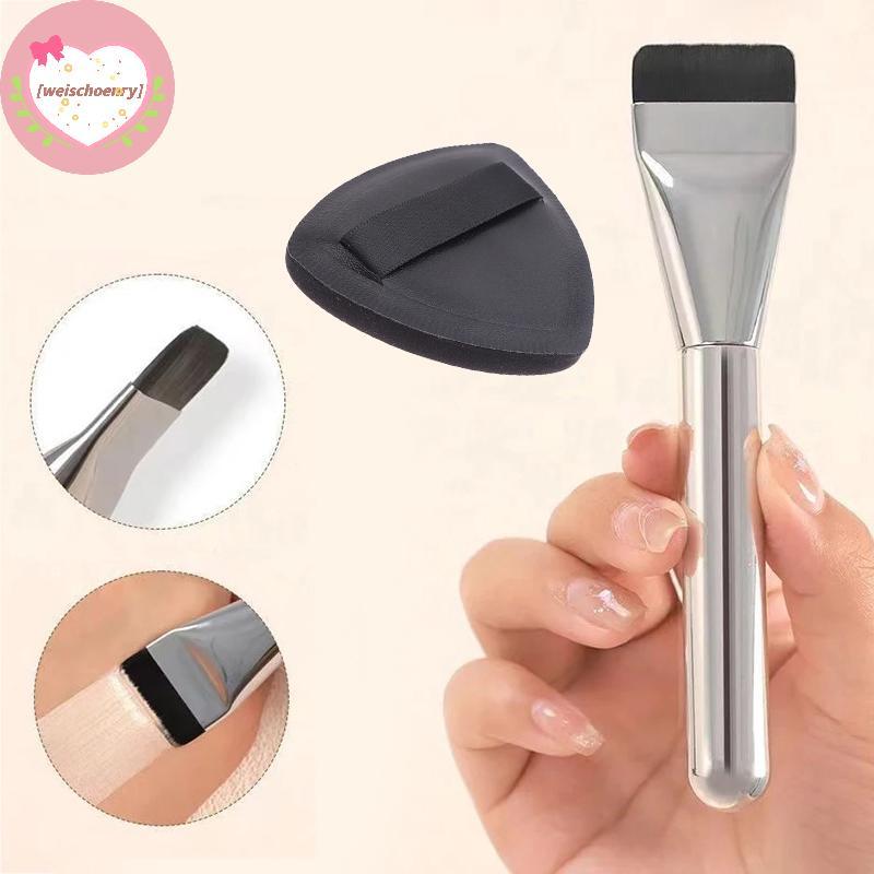 WW Pine คอนซีลเลอร์ Foundation แปรงแต่งหน้าและฟองน้ําพัฟ Ultra-Thin Flat Head แปรงเครื่องสําอาง Appl