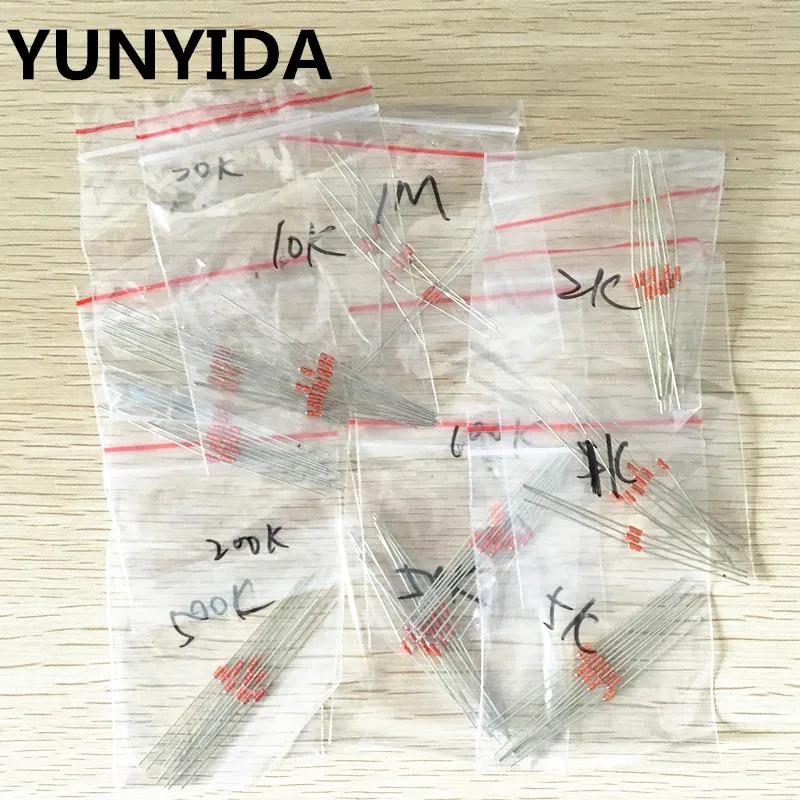100 ชิ้น = 10 ค่า*10 ชิ้น NTC Thermistor Resistor Kit NTC-MF58 1K 2K 5K 10K 20K 50K 100K 200K 500K 1