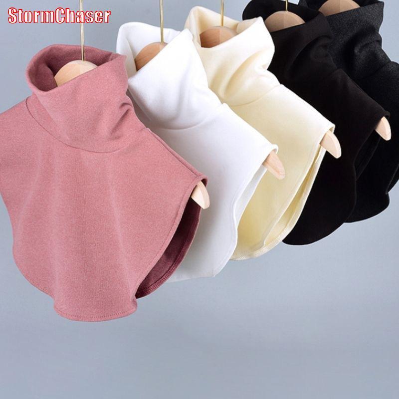 [Storm-t] ฤดูใบไม้ร่วงฤดูหนาวสตรี Turtlene ปกปลอมอิสลาม Hijab Extensions สีทึบ Mo Ne เสื้อสูงที่ถอดออกได้ Ne อุ่น