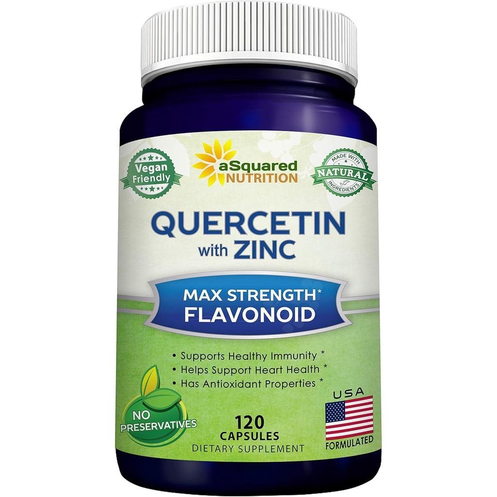 ASquared Nutrition Quercetin 1000mg กับ Zink - 120 แคปซูล - สูตรเข้มข้นจาก Quercetin Dihydrate, Berr