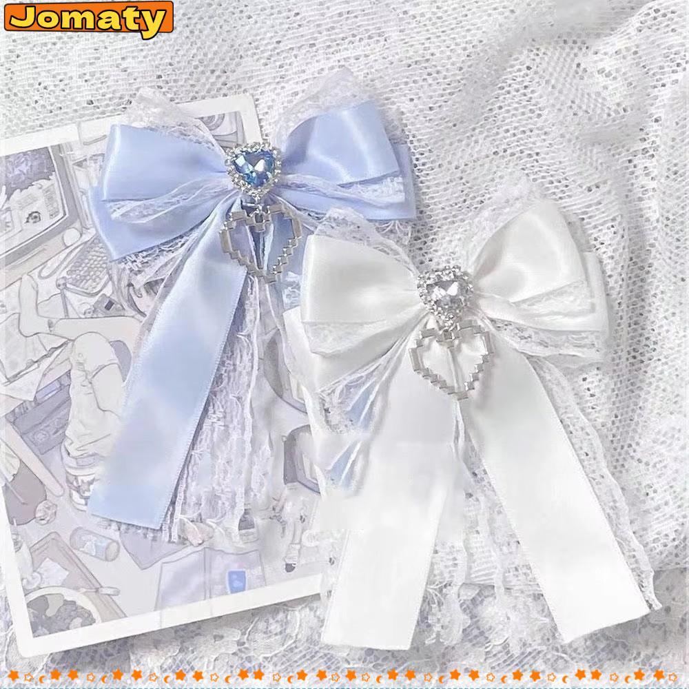 JOMATY 1/2PCS DIY ริบบิ้น Bowknot Kit, Double Layer จี้ Bling Heart ItaBag โบว์อุปกรณ์เสริม,หัวใจเพชรคลิปริบบิ้นลูกไม้โบว์ขอบลูกไม้ Lolita อุปกรณ์เสริมผม