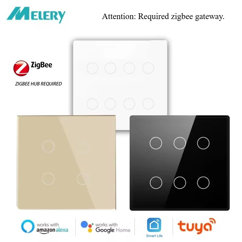 Melery Tuya สวิตช์ไฟ Zigbee 4x4 สมาร์ท 4/6/8 Gang Remote โดย App Alexa Google Home