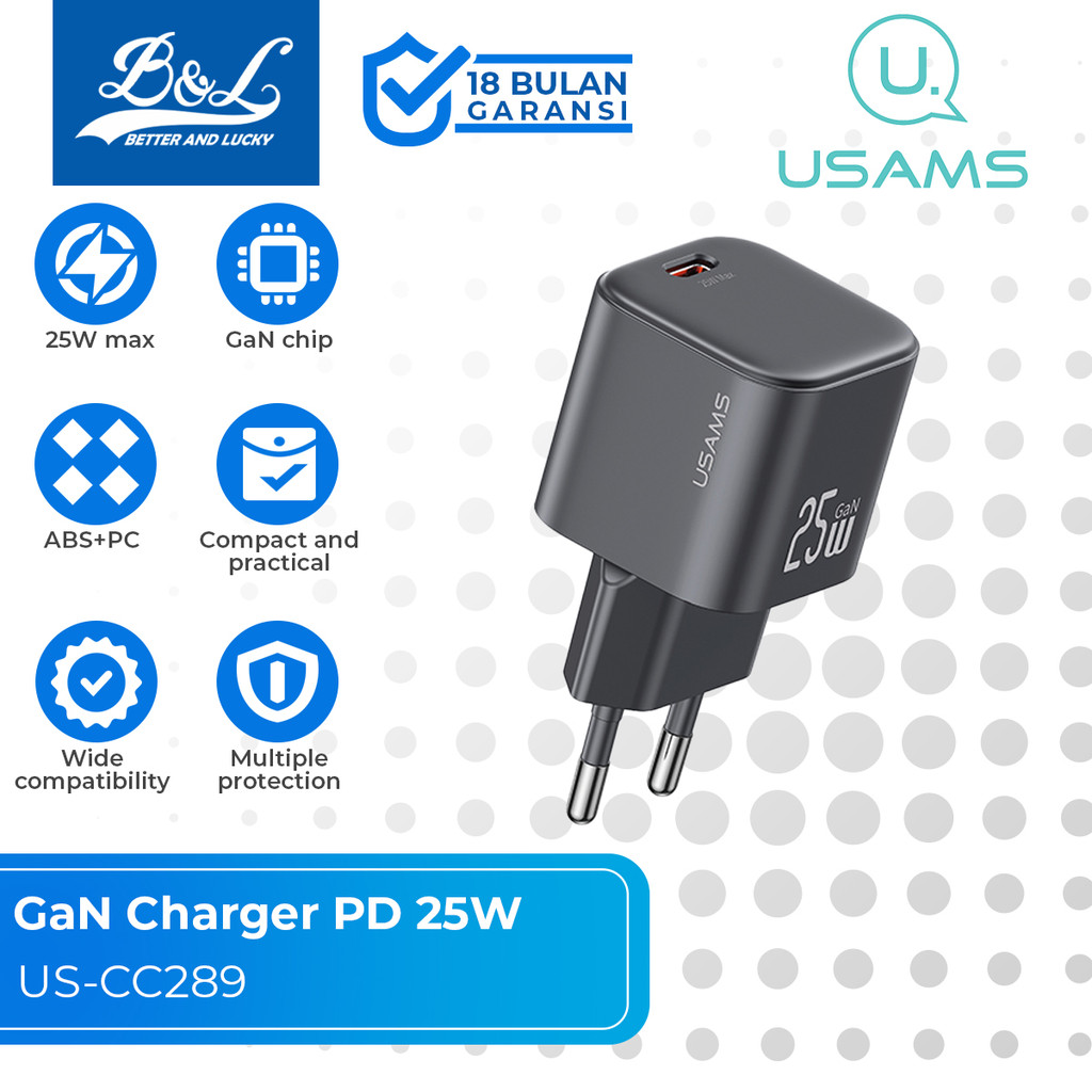 USAMS JC Series GaN Mini Fast Charger PD 25W สําหรับ Samsung iPhone Android CC289