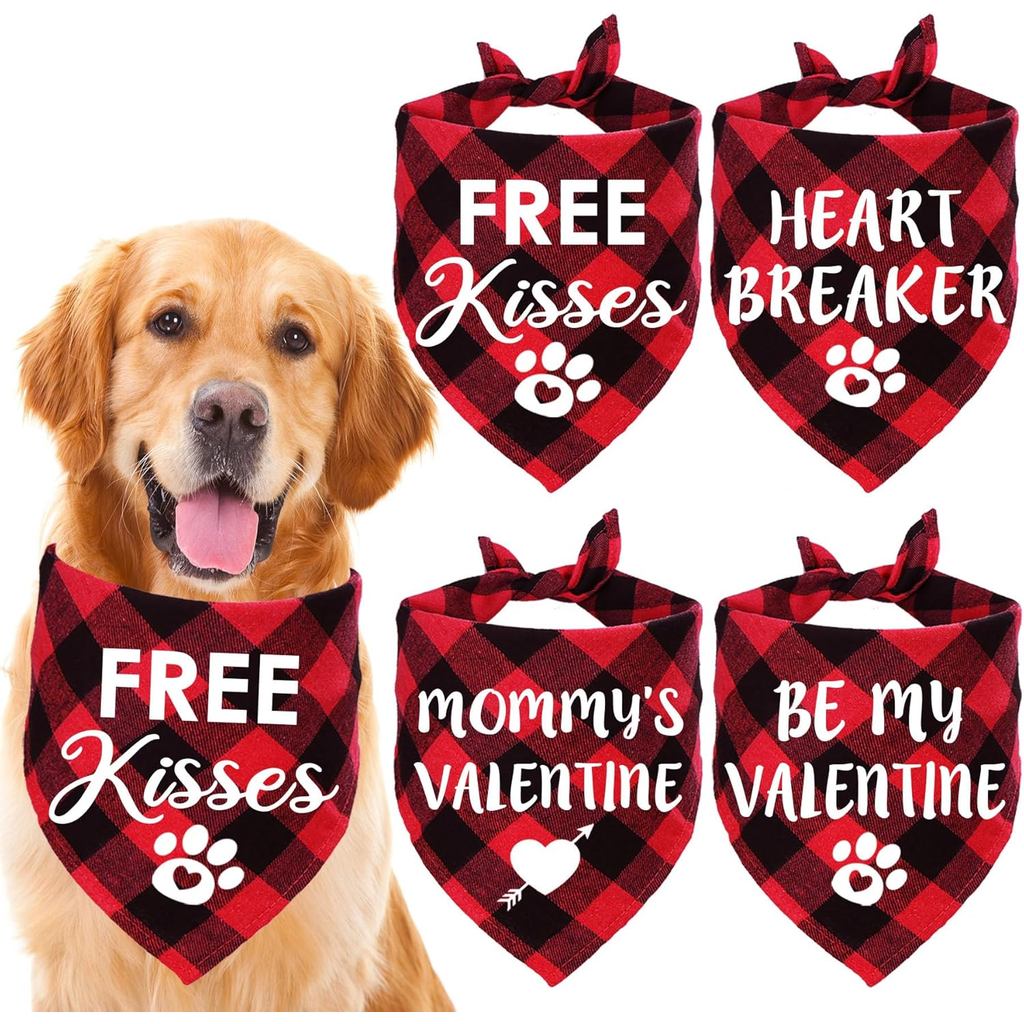 STMK 4 Pack Valentines Day Dog Bandanas, Valentines Dog Bandanas ผ้าพันคอสําหรับสุนัขขนาดกลางขนาดใหญ