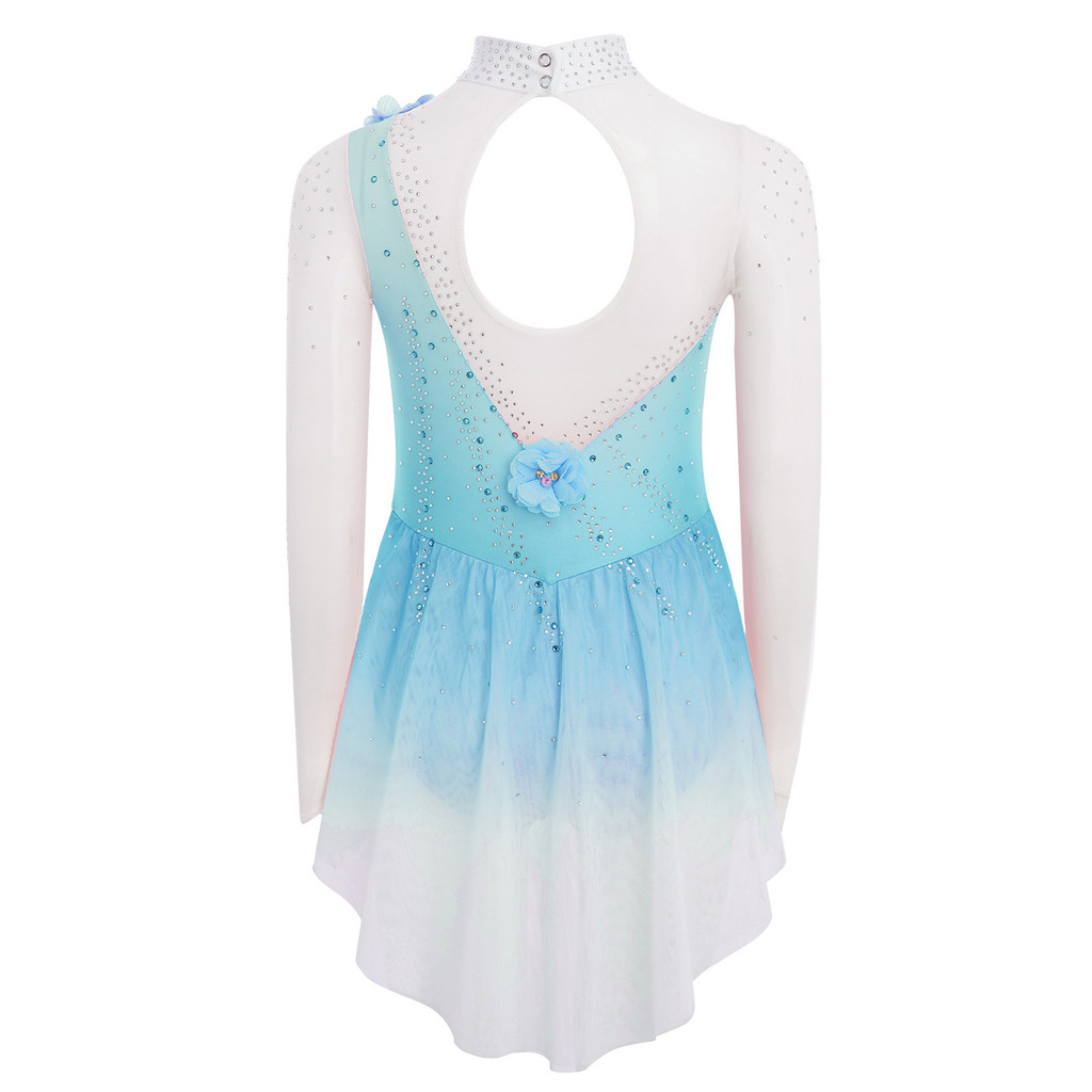 Yeahdor เด็กสาวรูปสเก็ตเครื่องแต่งกายจําลองคอ Cutout กลับ Sheer ตาข่าย Patchwork แขนยาว 3D ดอกไม้ Rhinestones Gradient สีเต้นรําชุด ราคา ถูกที่สุด ดีลบีเคเค แกลเลอรีภาพที่ 8