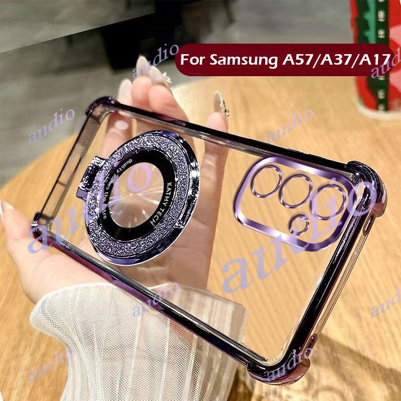 Samsung A57 5Gสี่มุมชุบGlitterโปร่งใสเคสโทรศัพท์สําหรับSamsung Galaxy A57 A37 A27 A17 GalaxyA57 5G 4Gกันกระแทกซิลิโคนนุ่มสําหรับSamsungA57 5G