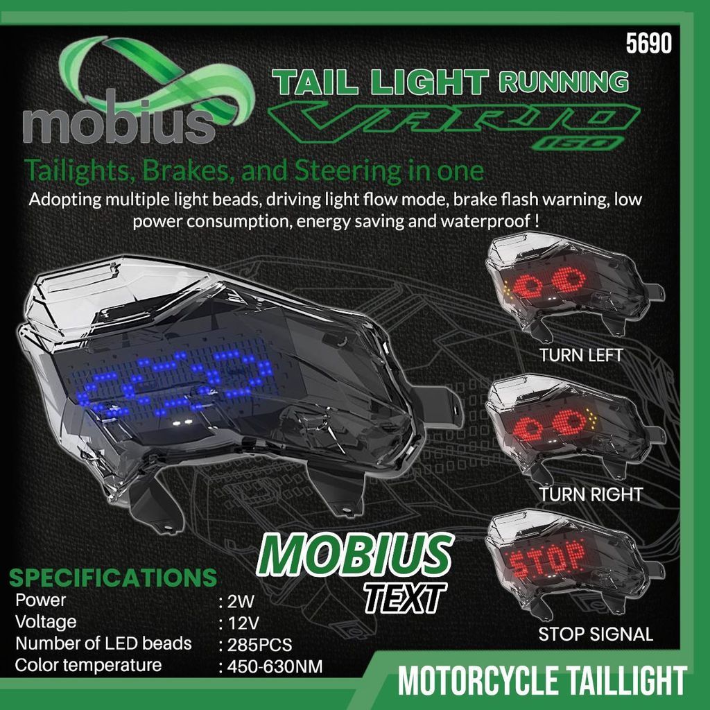 KO Stoplamp Vario 160 MOBIUS 5690 ด้านหลังหยุดโคมไฟข้อความรุ่น Mobius Running 3 In 1