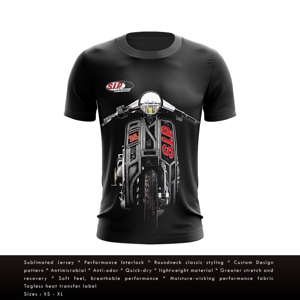 SIP 2025 สกู๊ตเตอร์ Vespa Tshirt Baju พิมพ์ระเหิด Jersey ผ้า Sip Malossi Polini สกู๊ตเตอร์ Vespa