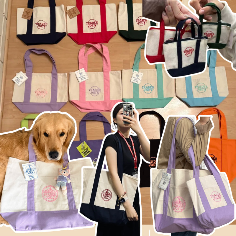 ครบทุกสีขนาด TRADER JOEs CANVAS LARGE Tote Bag Back To Back Pockets 4PHL M8UI