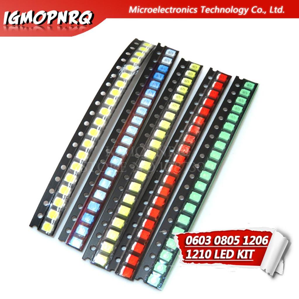 100 ชิ้น = 5 สี x 20 ชิ้น 1210 1206 0805 0603 LED Diode Assortment SMD LED Diode Kit สีเขียว/แดง/ขาว