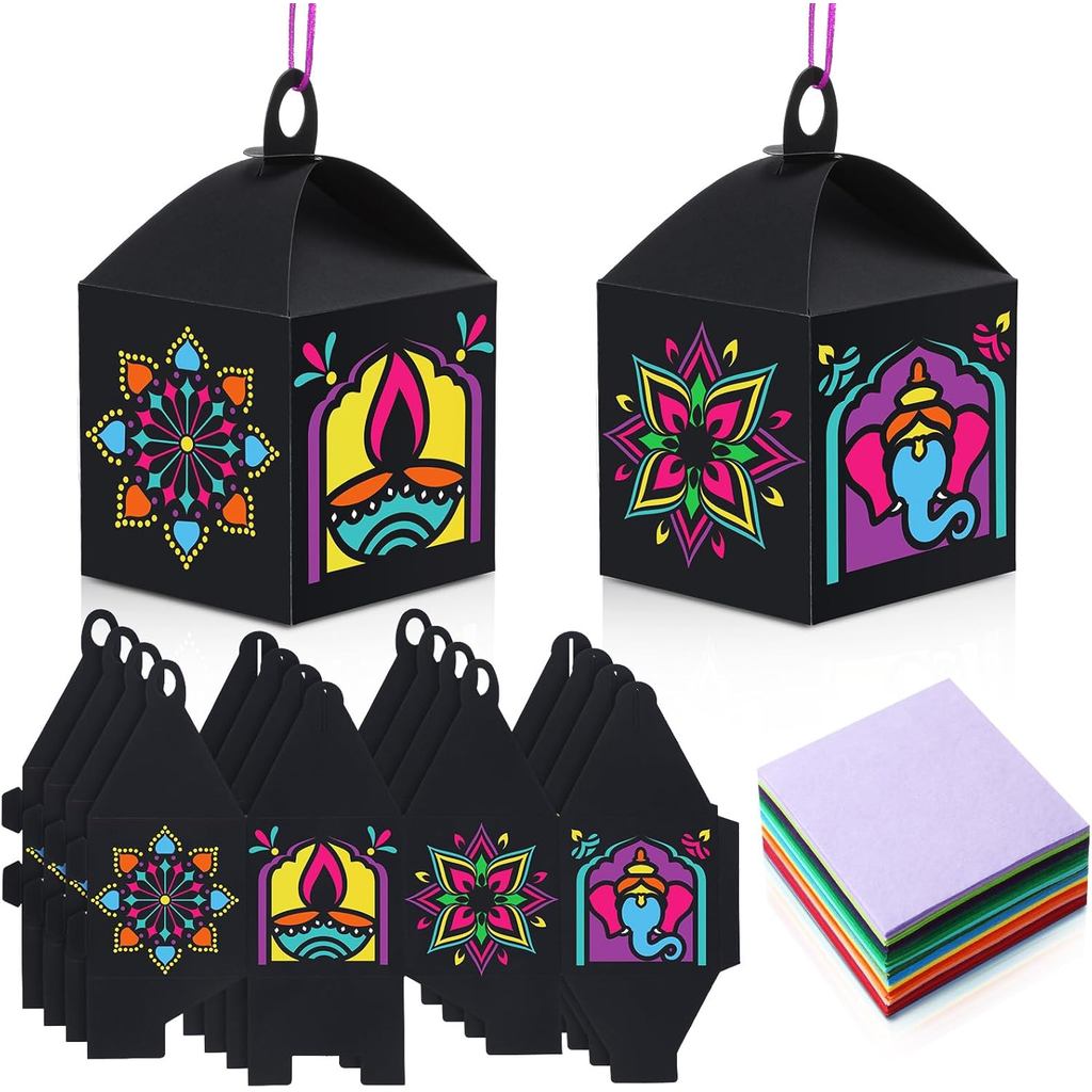 VIHOSE 16 ชุด Diwali กระดาษทิชชูหัตถกรรม DIY เทศกาลไฟโคมไฟชุดจํานวนมาก Deepawali ศิลปะและหัตถกรรมสํา