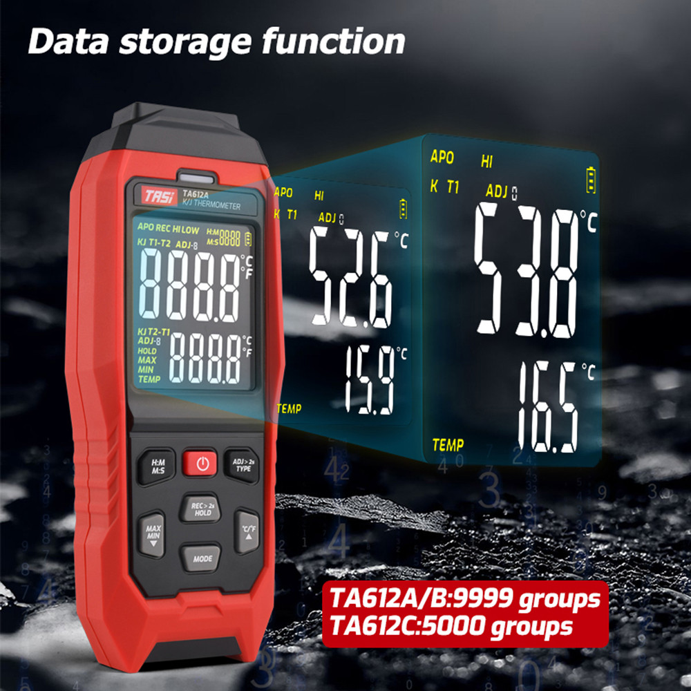 Market TASI TA612C 4 ช่อง K/J Type Thermocouple เครื่องวัดอุณหภูมิ -200-1372°ค/ 328-2501°F LCD ดิจิต