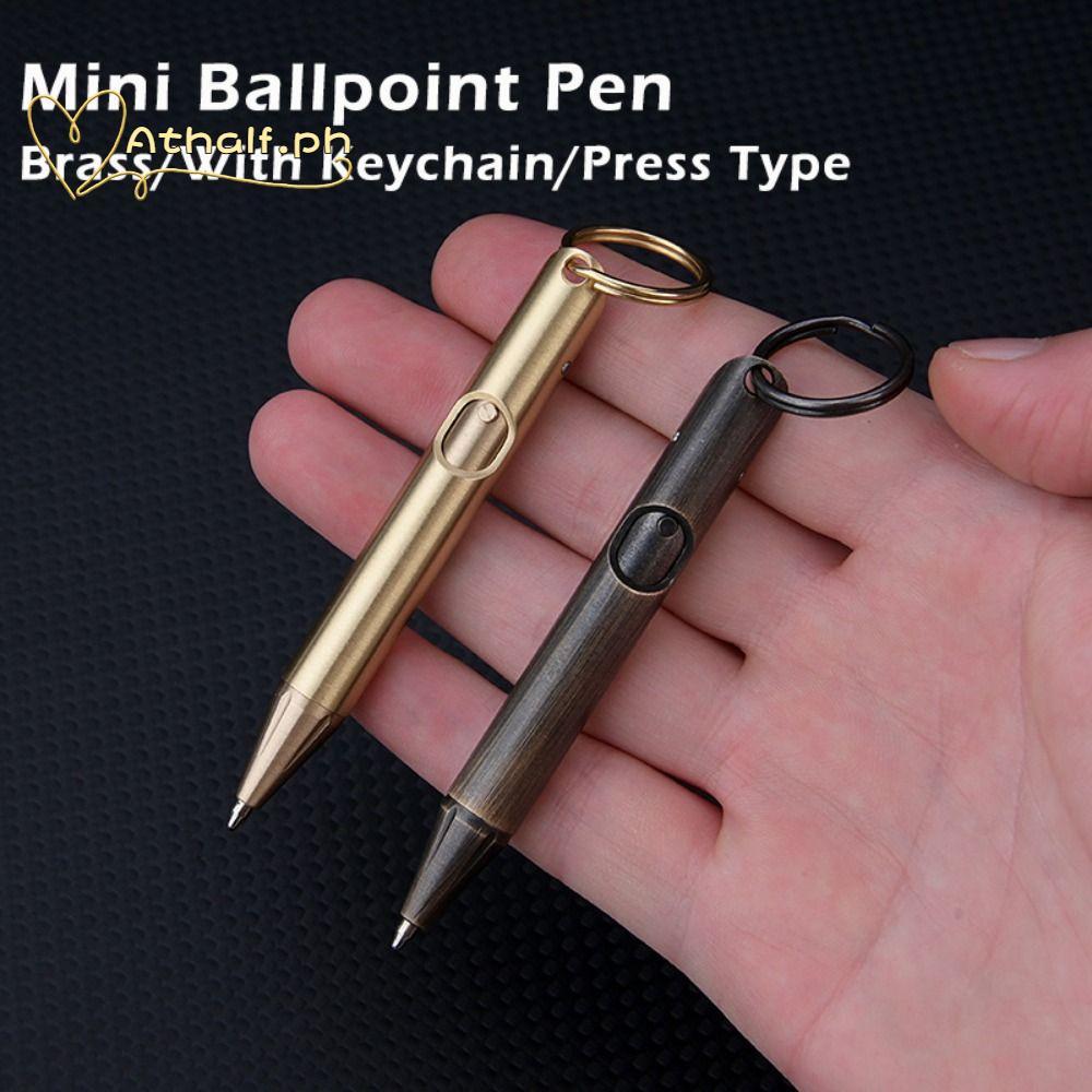 ATHALF Mini Ballpoint Pen, Portable with Keychain Pocket Pen, Durable Brass Gel Pen Travel