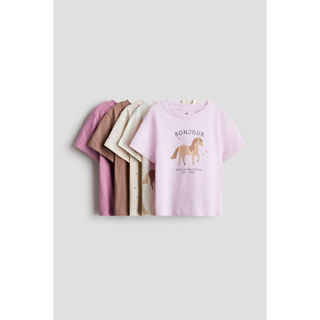 H&M(เอชแอนด์เอ็ม) เสื้อยืดคอตตอน 5 ตัวชุด เด็กผู้หญิง 132092…