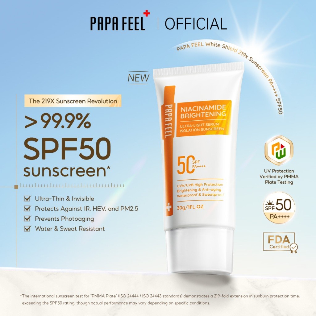 ใหม่PAPA FEEL 219X ครีมกันแดด Niacinamide Lightweight Brightening Water-Fit Sun 30g