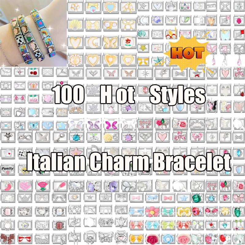 สร้อยข้อมือสแตนเลส ลายเงาดาว Zircon และ Cherry Charm อิตาเลียน ขนาด 9 มม. เหมาะสำหรับเป็นของขวัญและเครื่องประดับ