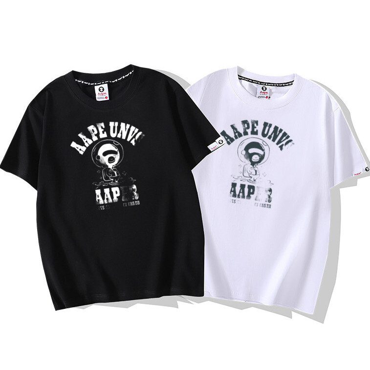 เสื้อยืดผ้าฝ้ายแท้แขนสั้น พิมพ์ลาย AAPE