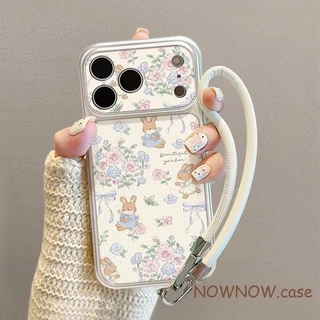 สําหรับ IPhone 17 16 15 14 Plus 13 12 11 Pro Max X XR XS Max ดอกไม้กระต่ายน่ารักเงินหน้าต่างขนาดใหญ่หนังเคสโทรศัพท์ปกอ่อน