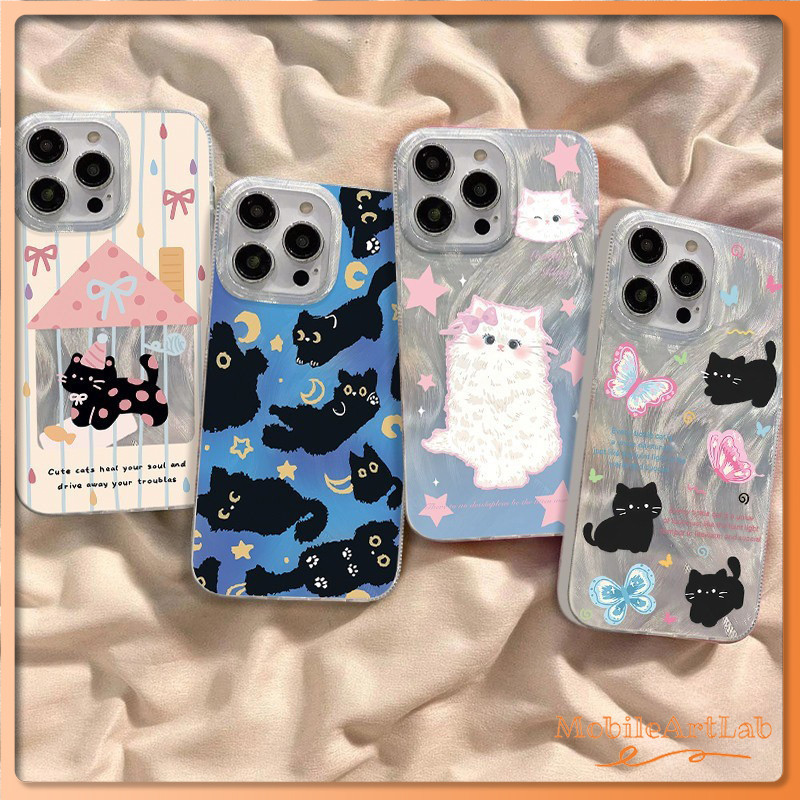 สร้อยข้อมือแมวดำตลกน่ารักนุ่ม เคสไอโฟน11 15 16 13 12 14 Pro Max 8Plus 7Plus XR 16 7 8 Plus 16 11 Pro X XS MAX