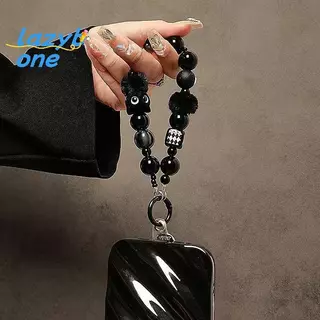 LZ-t] สายคล้องโทรศัพท์มือถือหรูหราสีดําปุยพร้อมที่จับลูกปัดโซ่ข้อมือ Anti-Theft คลิปกระเป๋าอุปกรณ์เสริม [ใหม่]