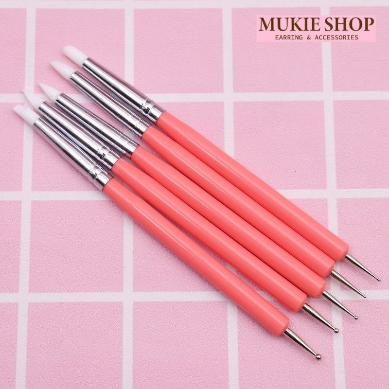 Mukie shop DIY อุปกรณ์ เครื่องมือดินปั้น พู่กันซิลิโคน+หัวดอท สำหรับ โมเดล ดินเบา ฟองดอง 1ชุด 5แท่ง