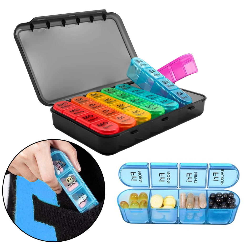PlantucationWeekly Pill Organizer 4 Times A Day, Daily Pill Box 7 Day, Large Travel Pill Case 28 Gri