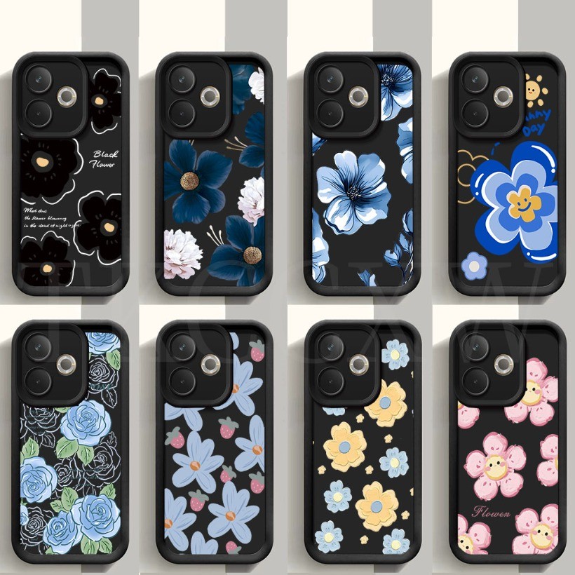 สําหรับ OPPO A40 A3S AX5 A5S AX5S A7 AX7 A12 A12e F9 Pro A5 A9 2020 เคสโทรศัพท์ศิลปะดอกไม้สีดําสไตล์